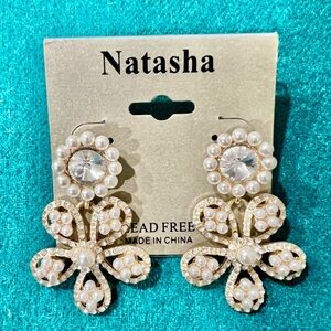 Natasha Couture Gold and Cream Pearl Earrings
